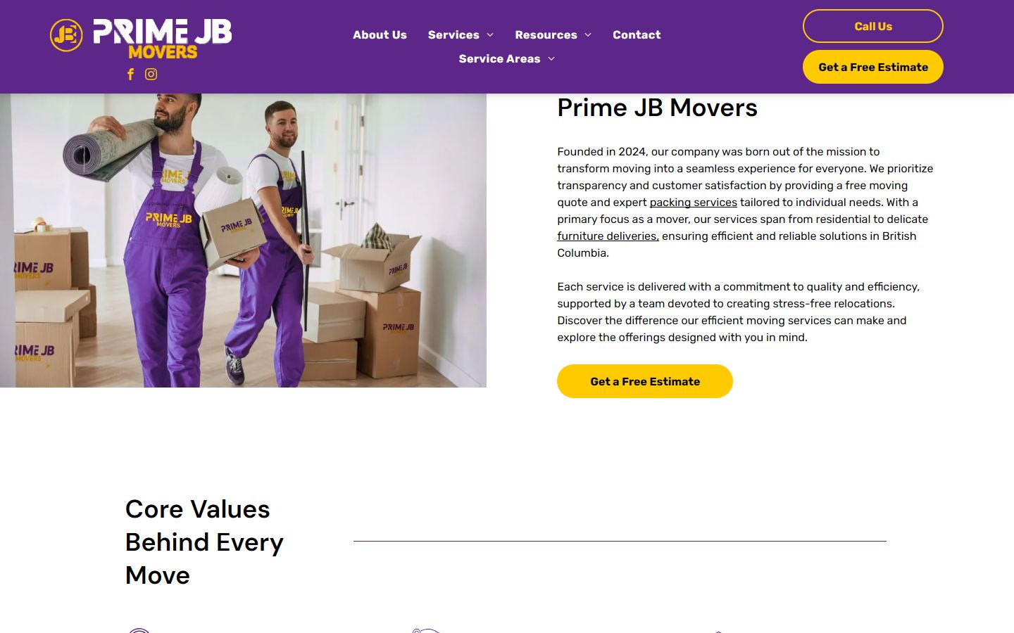 Prime JB Movers website